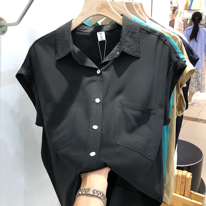 Street Casual White Shirt Women\'s Summer New Short Sleeve Solid Loose Button Thin All-match Blouse Vintage Fashion Clothing