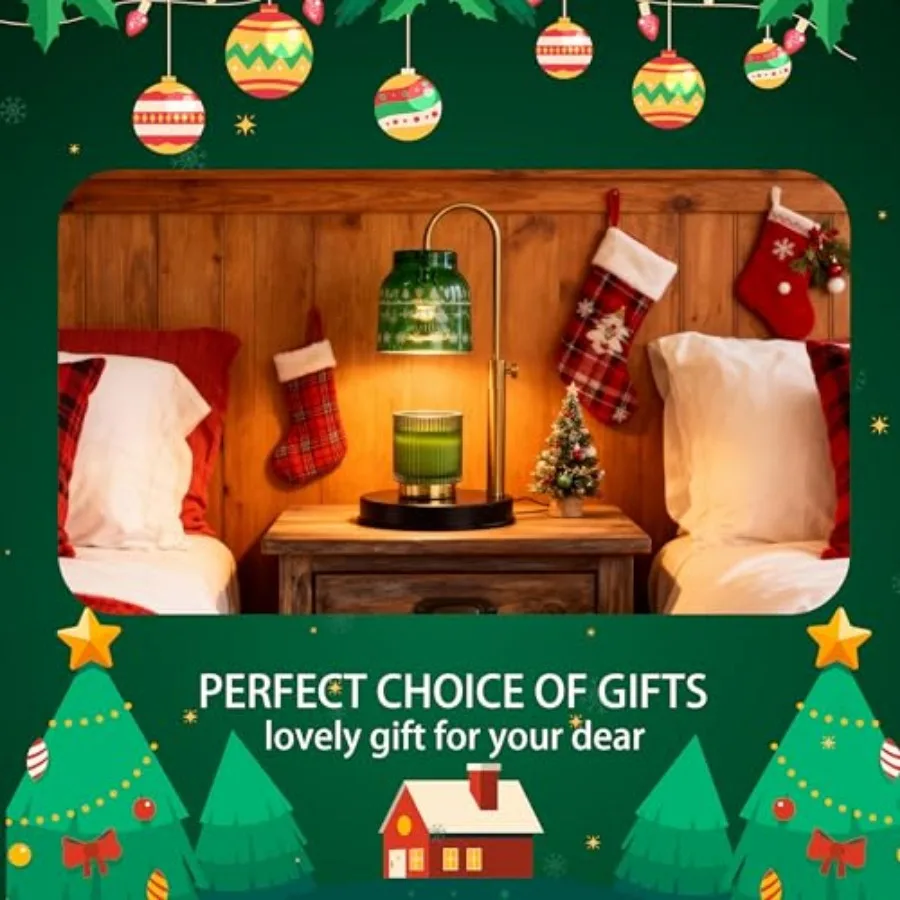 Christmas Candle Warmer Lamp, with 2 Bulbs, Timer and Dimmer, Compatible with Large Yankee Candle Jars, 3 Wick Candles, Height