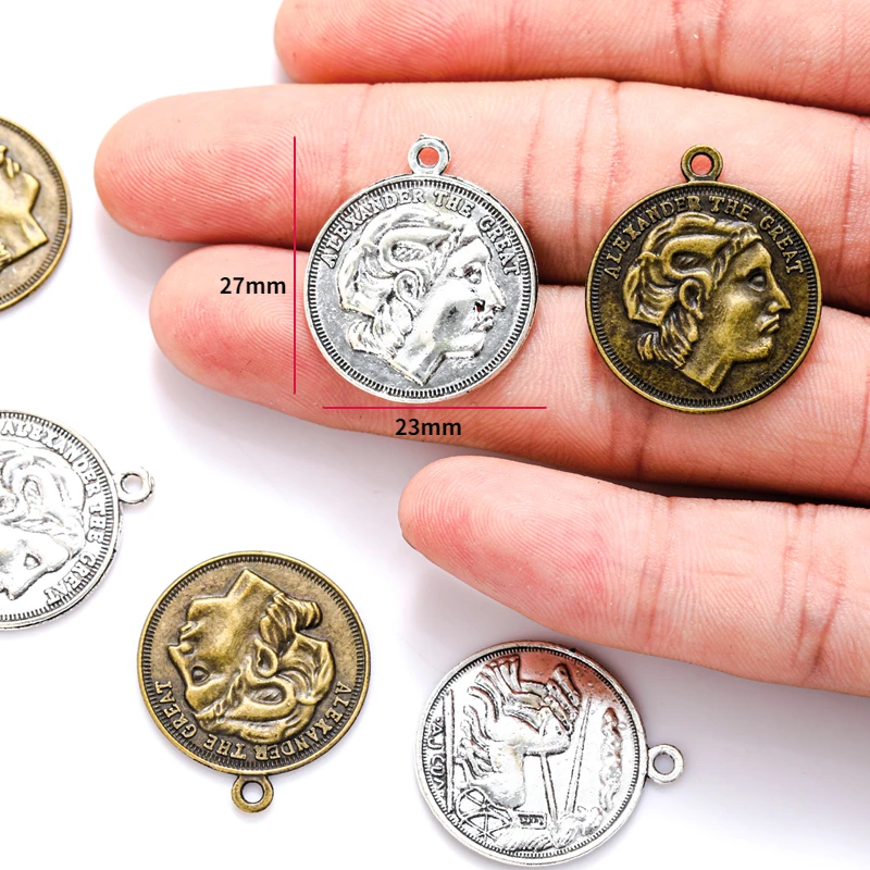 10 pcs Zinc Alloy Antique Bronze Charms round Horse & people metal pendant DIY Jewelry Making 27*23mm I1103