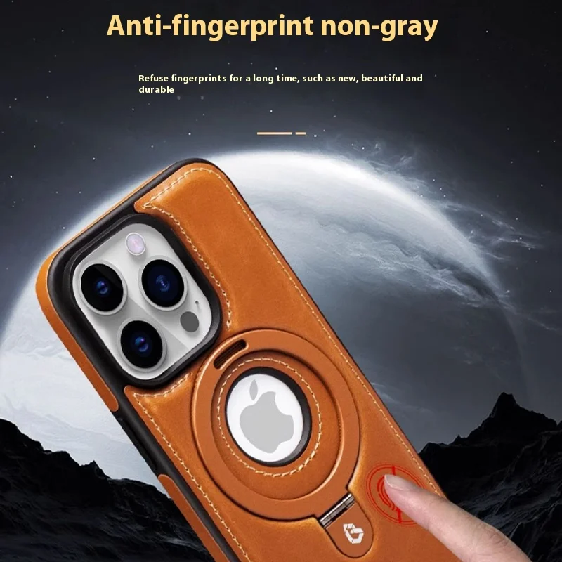 Luxury Magnetic Bracket PU Leather Phone Case,For iPhone Series 16 15 14 13 Pro Max Magsafe Wireless Charging Hollow Logo Cover image 2