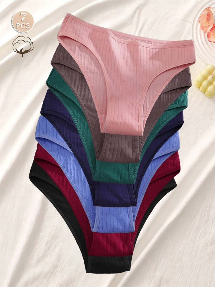 FINETOO 7 Stücke Baumwolle Gestreiften Höschen Frauen Sexy Low-Taille Komfort Unterwäsche Weibliche Atmungsaktive Slips 14 Einfarbige Dessous Neue