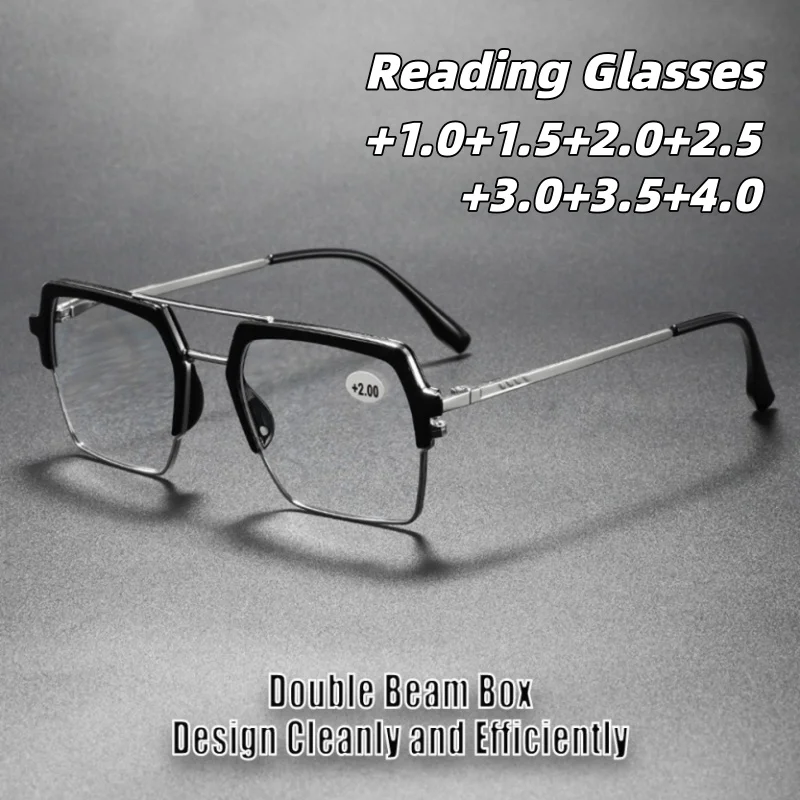 

Men's Retro Double-Bridge Polygonal Presbyopia Glasses Women's INS Style Metal Half-Frame Reading Glasses Diopter 0 To +4.0