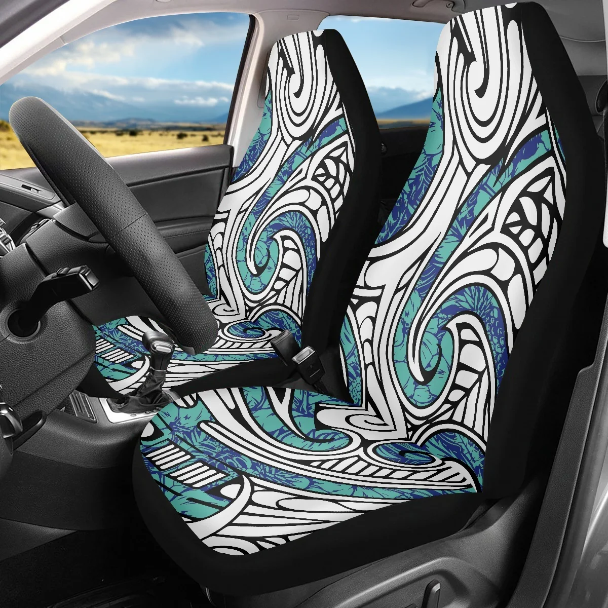 INSTANTARTS Polynesian Reggae Design Durable 2pcs Vehicle Seat Covers Easy Clean Car Accessories Car Seat Covers Seat Covers