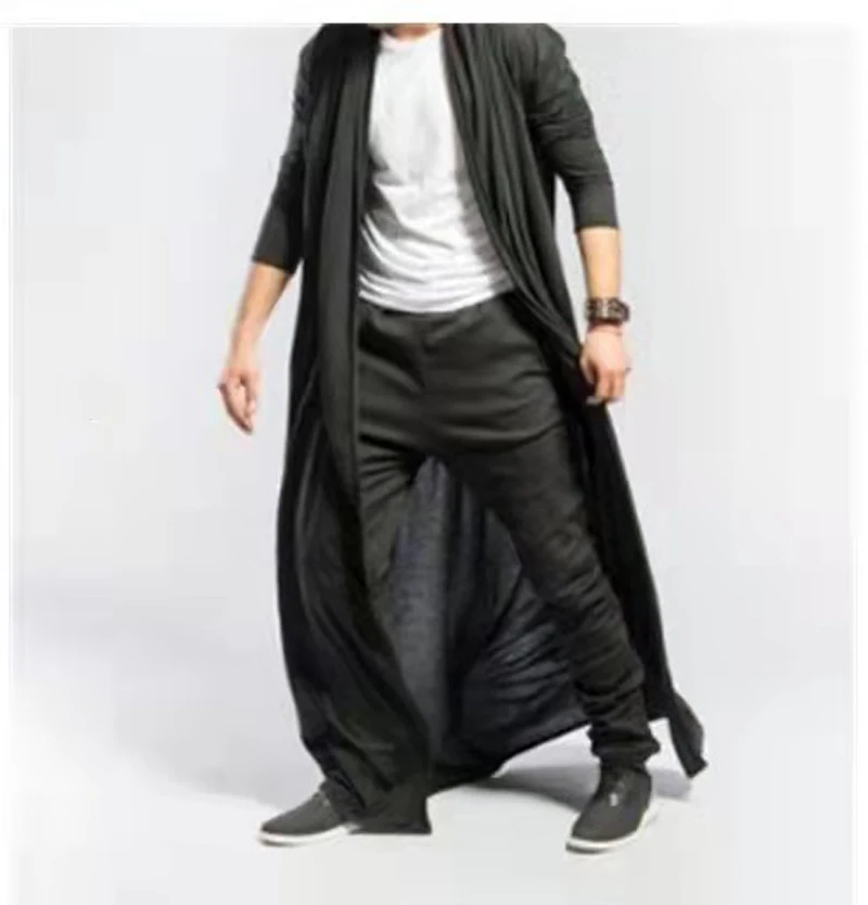 

Spring Autumn Thin Trench Sexy Men Cardigan Cloak Mature Loose Long Windbreaker Casual Fashion Solid Poncho Men Newest Coat Tops