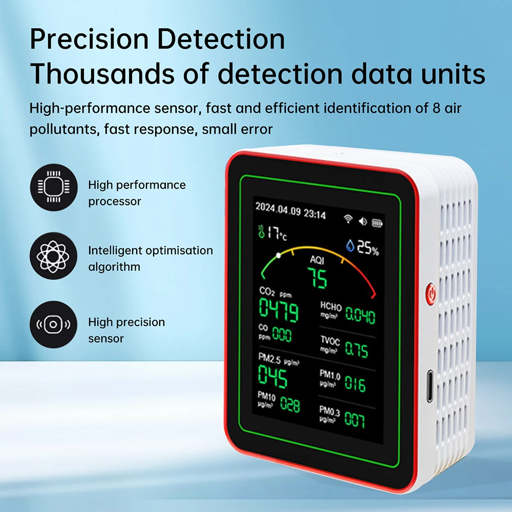 Tuya WiFi 15-in-1 Monitor PM0.3 PM1.0 PM2.5 PM10 Formaldehyde Temperature And Humidity CO2 TVOC Air Quality Detector