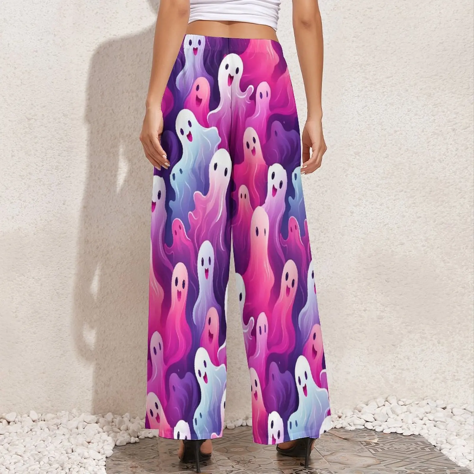 Color Ghost Pants Pink And Purple Whimsical Streetwear Straight Wide Leg Pants Elastic High Waist Modern Trousers Big Size 6XL