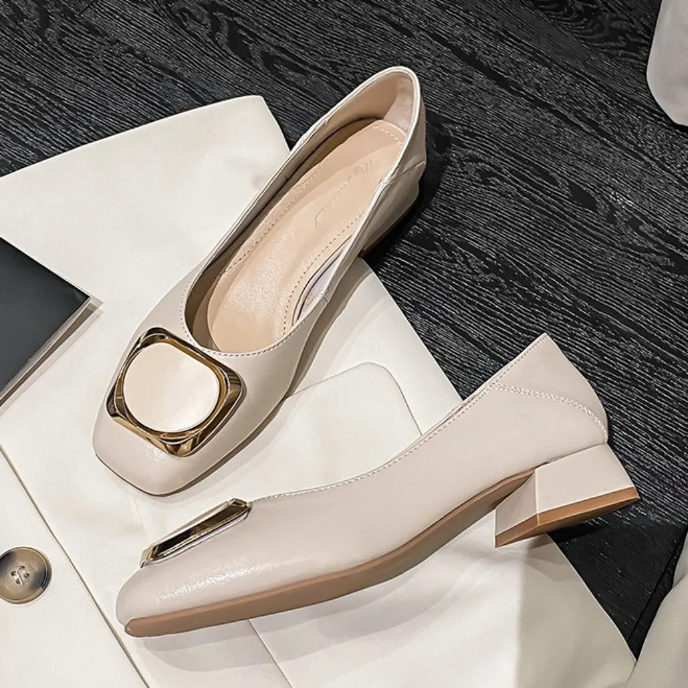 

High Heeled Shoes for Women's 2025 New Square Toe Shallow Mouth Solid Color Thick Heel Simple Casual Pumps for Women Work Shoes