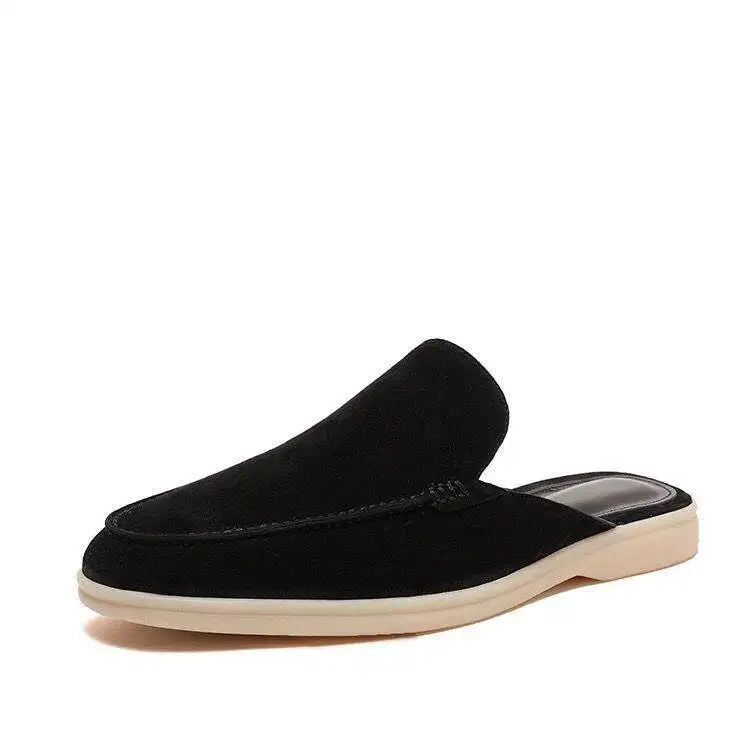 Summer 2025 New Slippers Women's Slip-On Shoes Large Size 4348 Velvet Surface Half Slippers Casual Style round Head Breathable