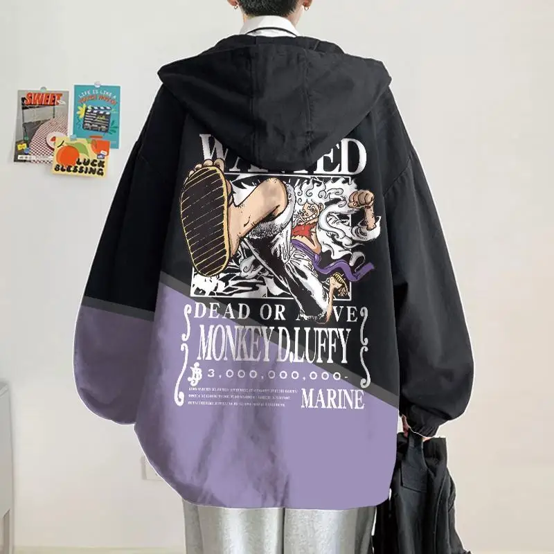 Cartoon Jacket One Piece Luffy Creative Anime Peripheral Fashion Print Versatile Autumn Warm Teen Loose Casual Sports Hooded Top