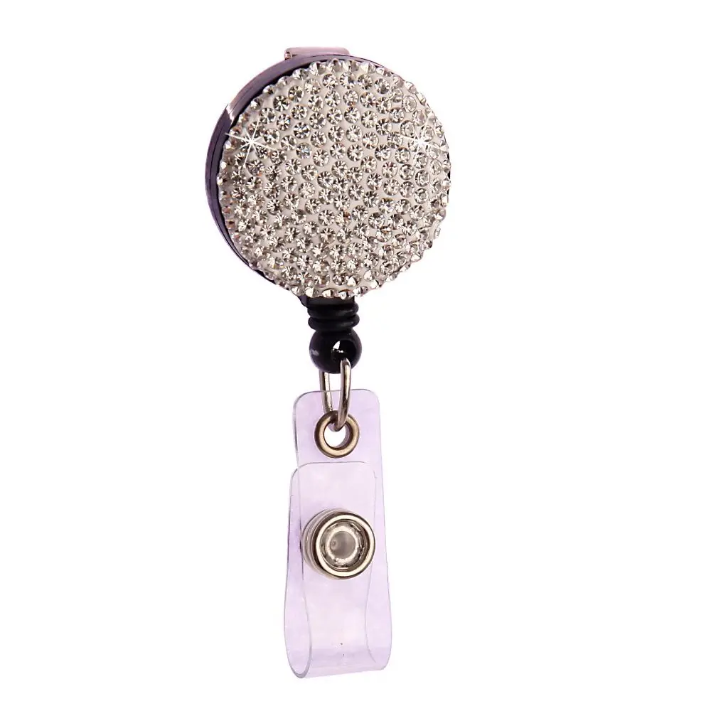 

Fashion Rhinestone Nurse Badge Reel Chest Card Badge Clip Retractable Badge Holder Crystal Sparkle Easy Pull Buckle Name Tag