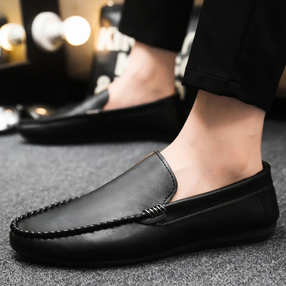 

Loafers Men's Casual Fashion PU Leather Moccasins Slip-On Driving Shoes Male Flats Comfort Work Footwear Black Size 39-46
