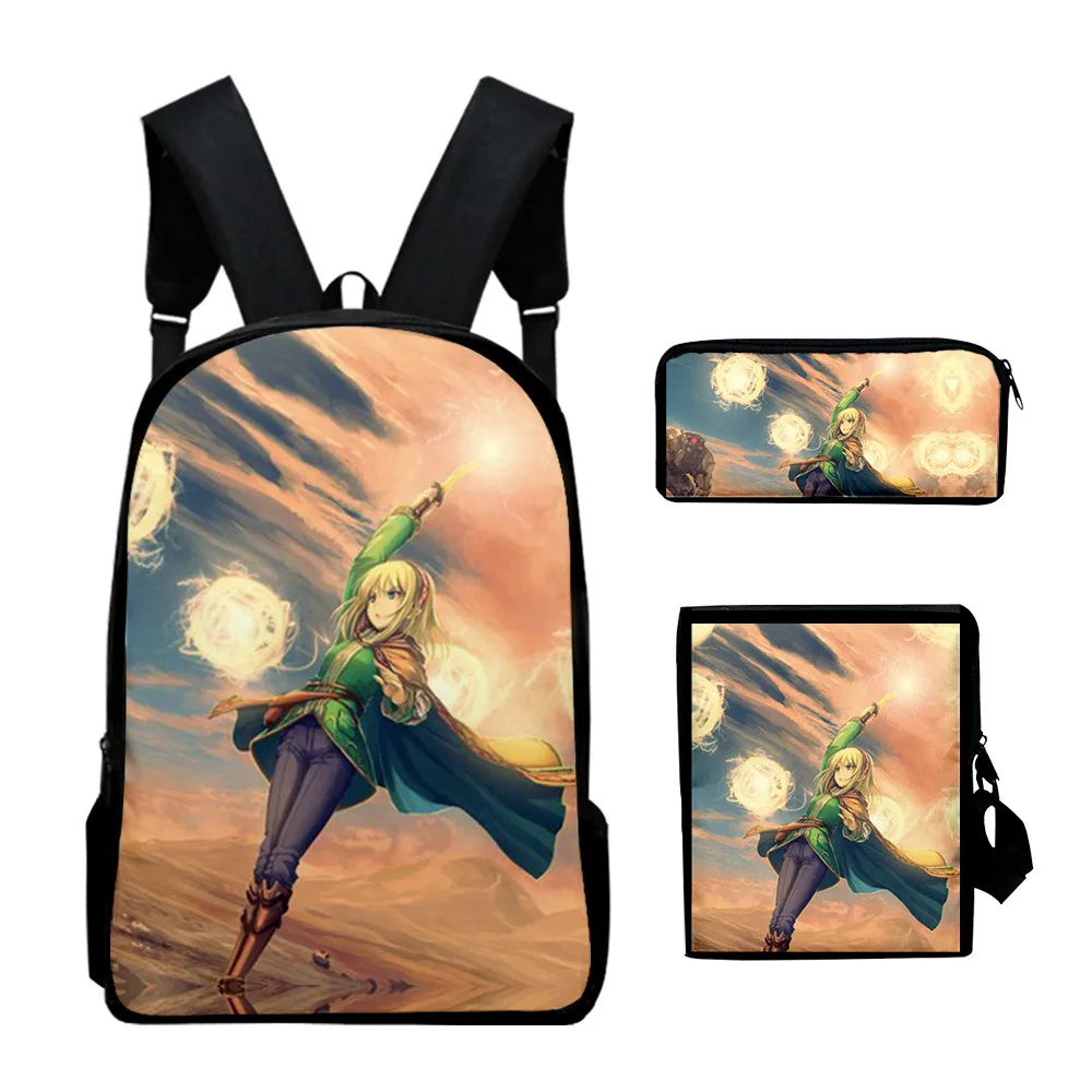 Sacos escolares impressos em 3D para Aluno, Mochila, Mochila, Bolsa de Ombro Inclinada, Estojo para Lápis, Clássico, Popular, World of Heroes, Laptop, 3 peças por conjunto