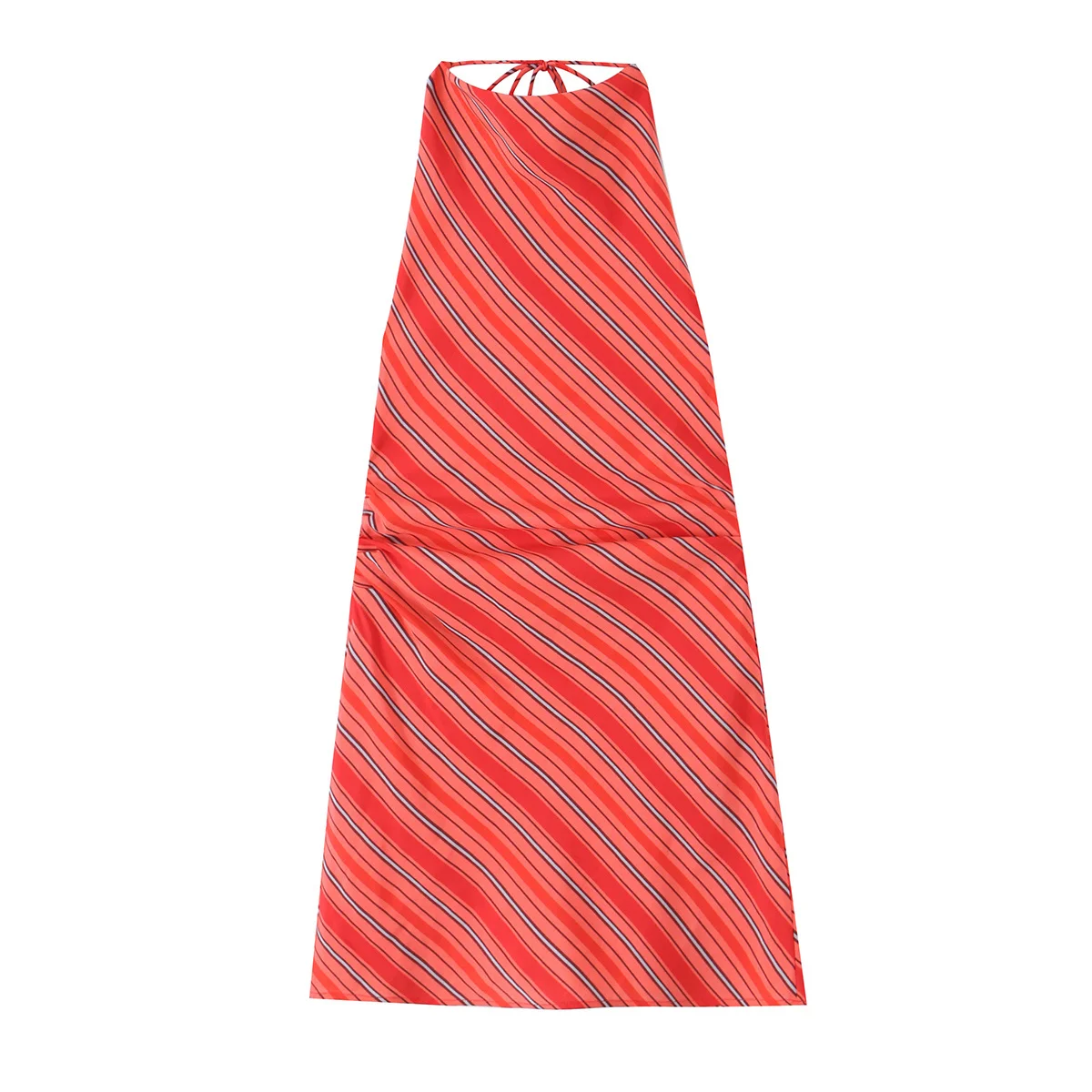 HH Französischer Stil Rot Gestreiftes Neckholder-Minikleid Ärmellos mit Wasserfallausschnitt A-Linien-Sommerkleid Elegantes Sommer-Resort-Strand-Büro-Outfit – Detail 2