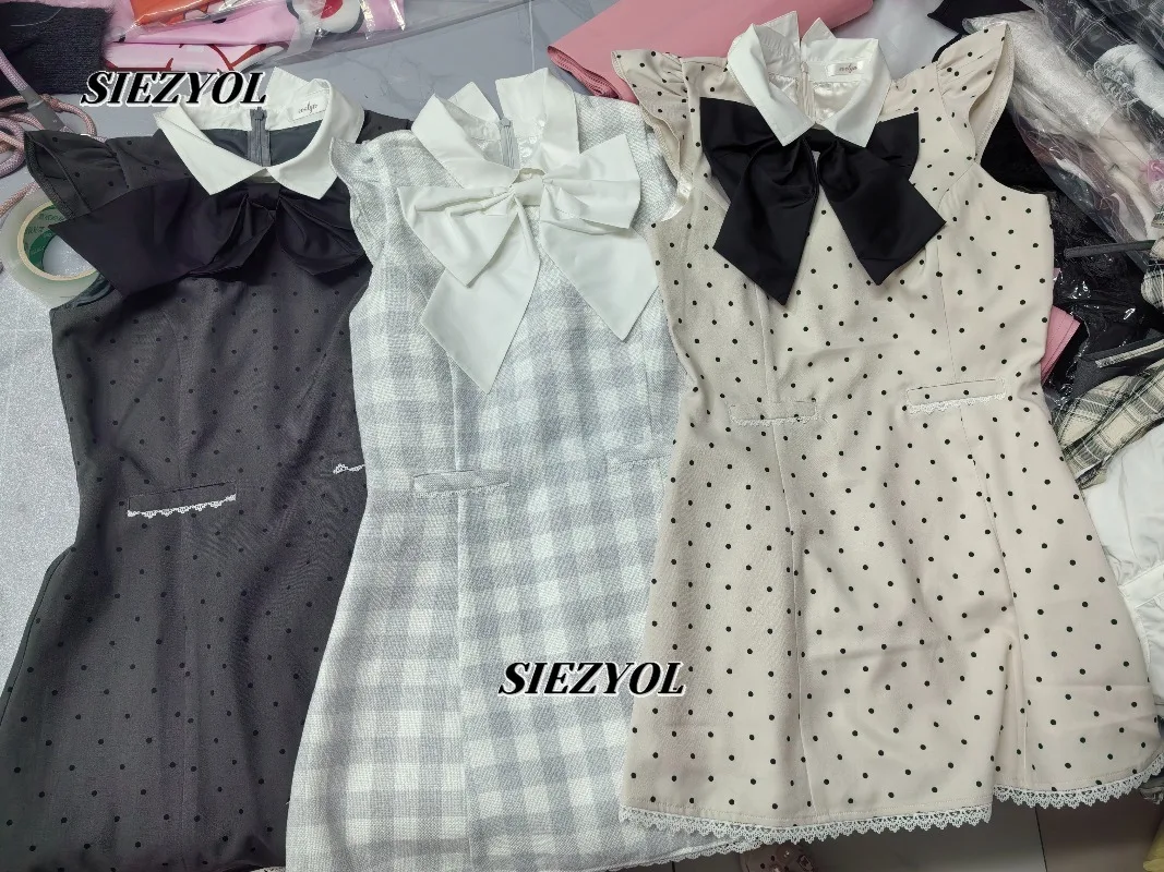 

2026 Summer New Arrival Japanese-style Elegant Flutter Sleeve Mini Dress Detachable Large Bow Cinched High Waist Dresses