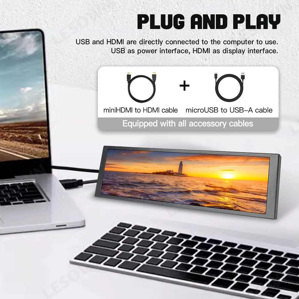 شاشة LESOWN 6.9 7.9 بوصة IPS صغيرة محمولة 400 × 1280 شاشة لمس مساعدة بدون سائق عرض حافة الإعداد لأجهزة الكمبيوتر المحمول PS5