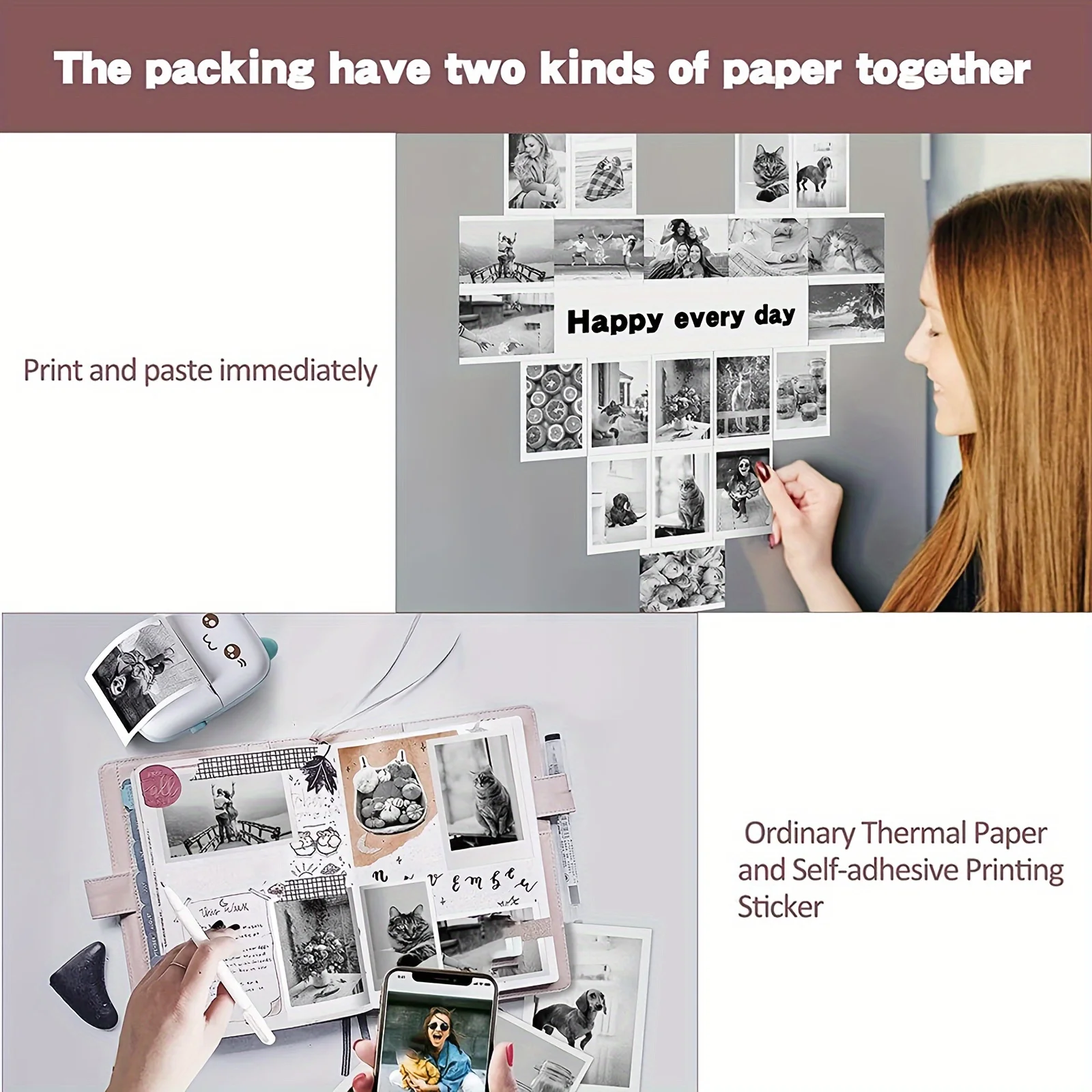57*25mm 5 Rolls Thermal Printer Paper Mini Printer Paper Color Self-adhesive Sticker Thermal Paper Photo Pocket Printing Paper image 2