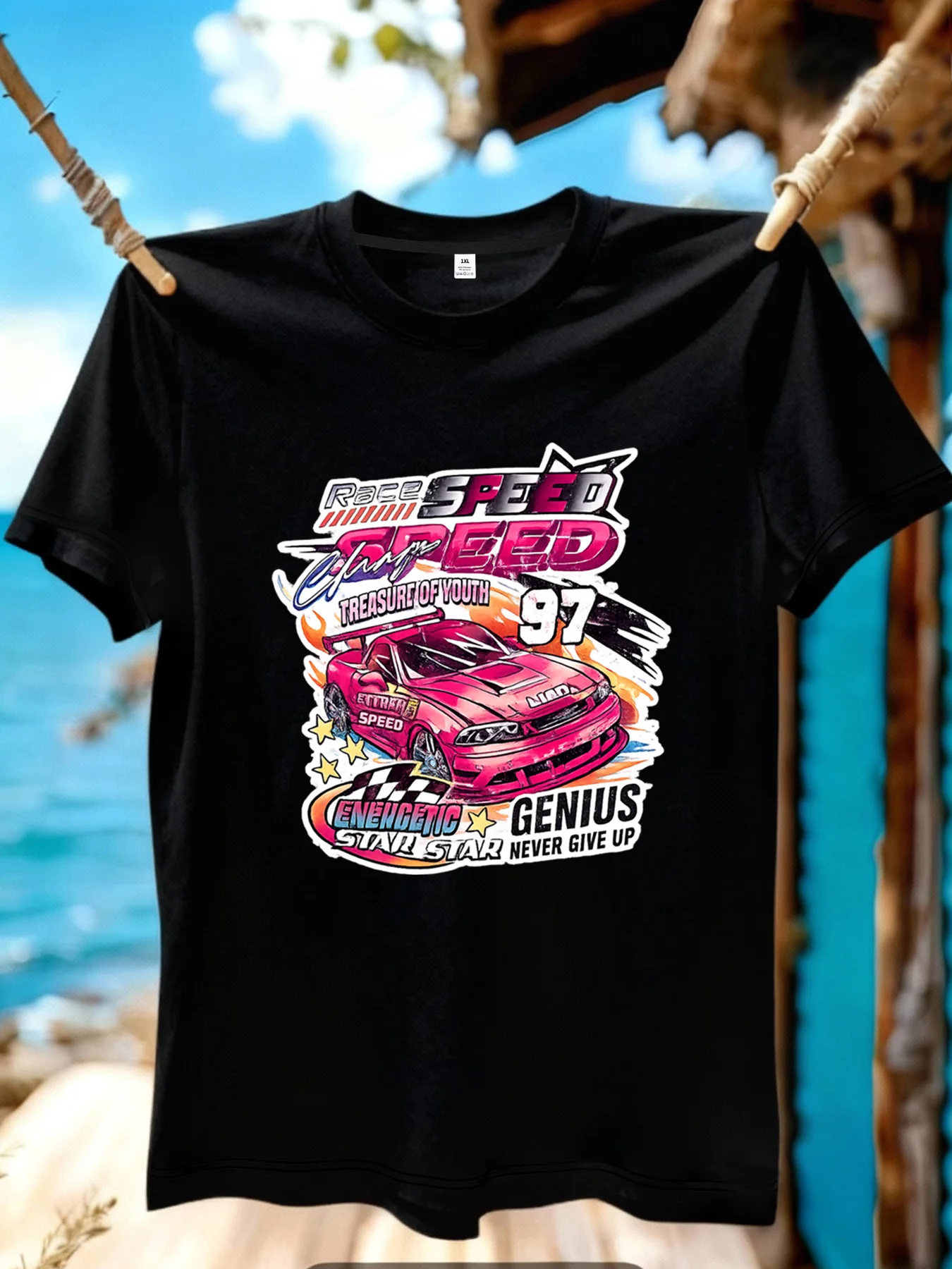 

[YJ01181]Pink Racing Car Pattern Print Plus Size Women's T-Shirt Summer Casual Short Sleeve Top Fashionable Versatile