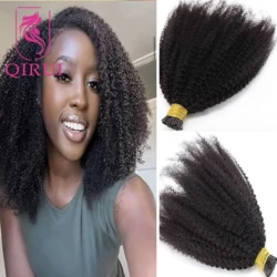 I Tip-Extensions de cheveux humains afro crépus pour femmes, cheveux Microlinks, cheveux vierges bouclés, 4B, 4C, 100 mèches par ensemble