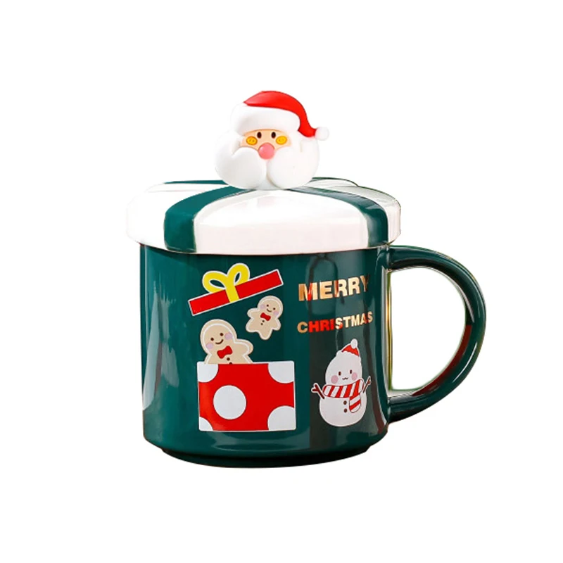 

Christmas Mug With Lid and Spoon Santa Claus Ceramic Coffee Cup Elk Snowman Couple water cup Breakfast Dessert Milk Mug Xmas Gif