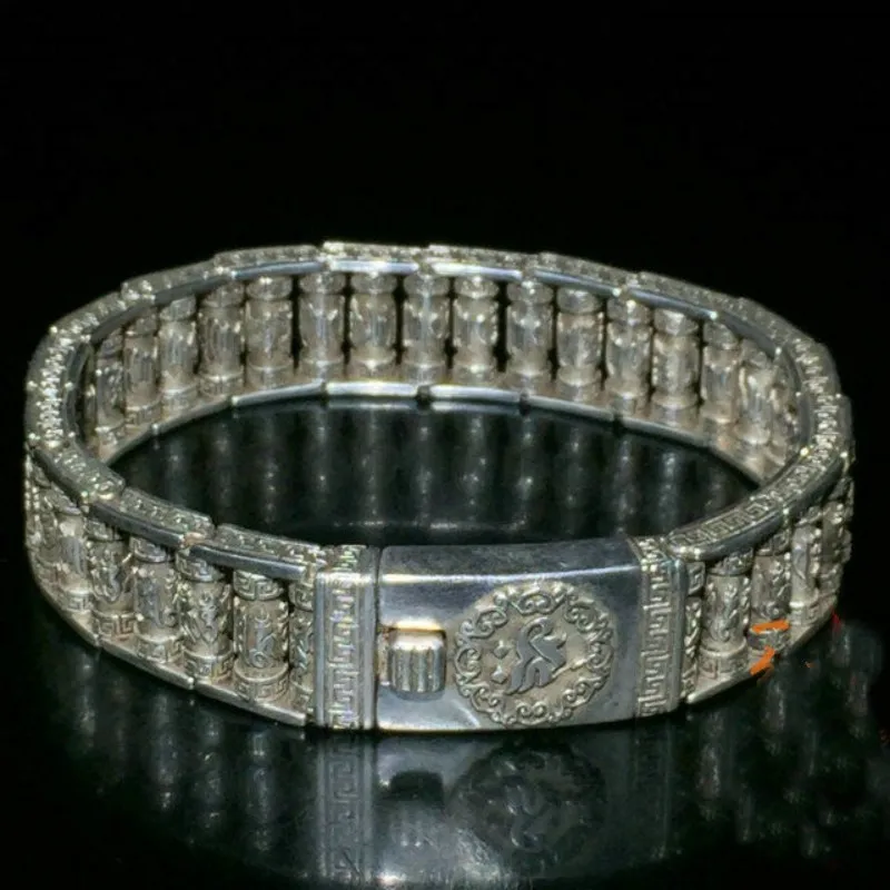 

S925 Tibetan Silver Six-character Mantra Transfer Bracelet Fashionable Men Women Couple Bangles Personalized Gift
