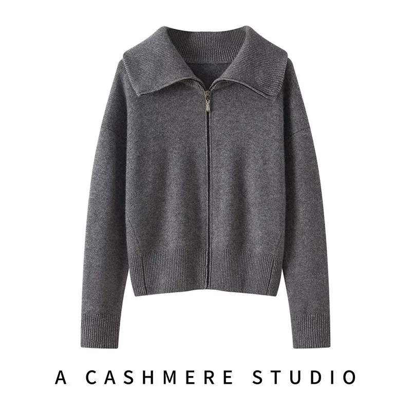 100% pure cashmere women's zipper soft skin-friendly comfortable simple temperament niche versatile knitted top women