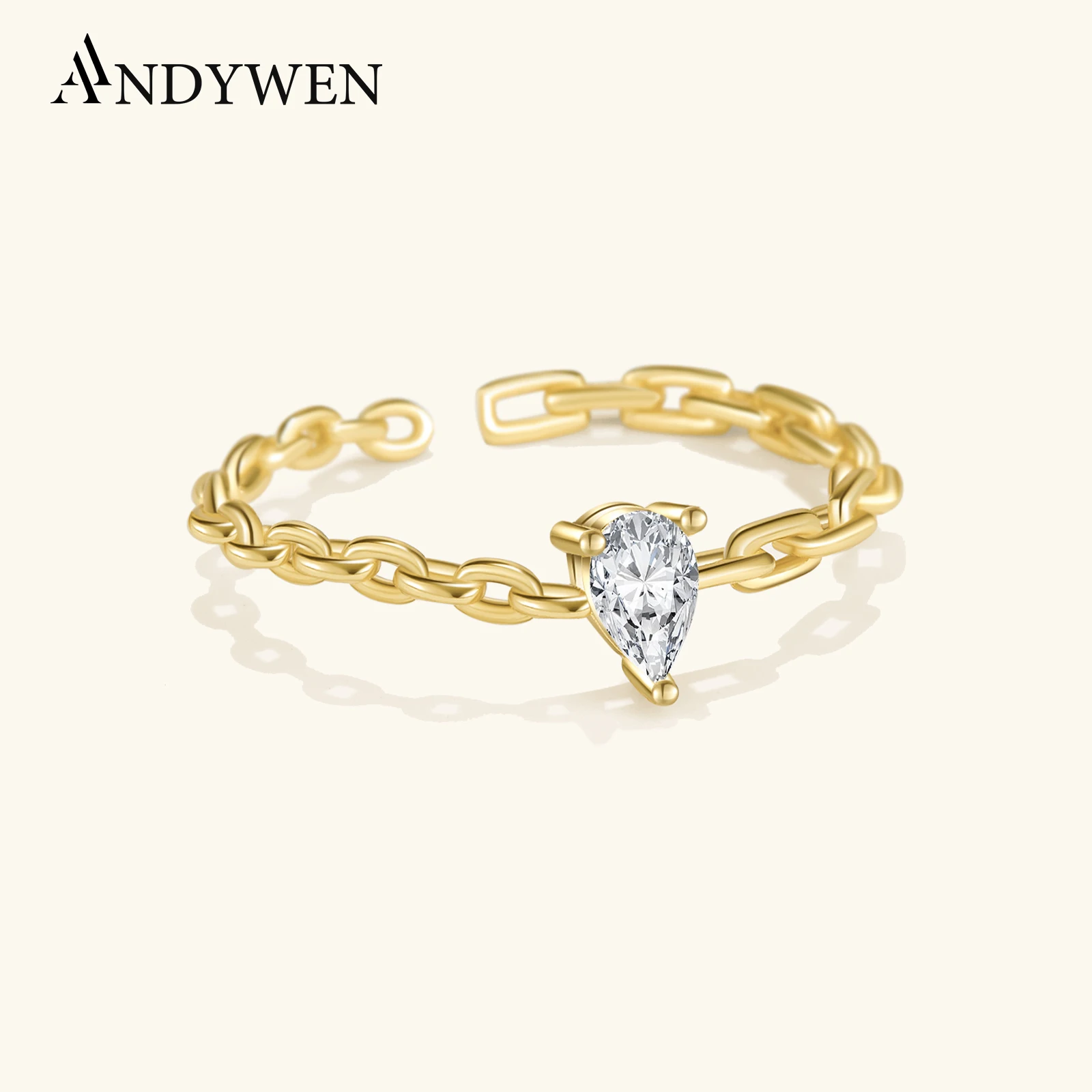 

ANDYWEN, стерлинговое серебро 925 пробы, регулируемая форма капли воды, циркон, CZ, открытое полое кольцо, 2021, женское роскошное ювелирное изделие для вечеринки, подарок