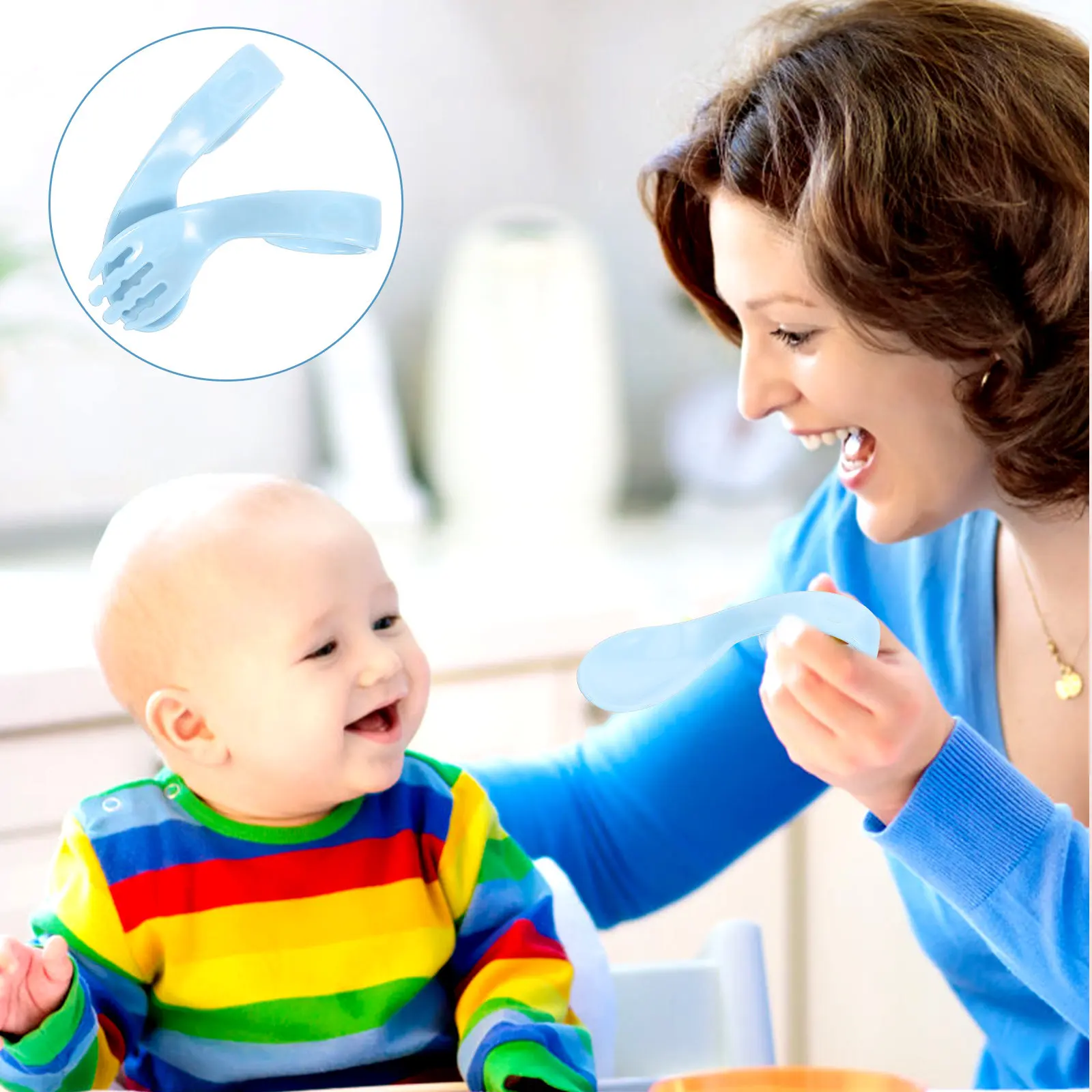 

1Set Baby Feeding Spoon and Fork Set Infant Training Tableware Safe PP Bending Head Spoon Lightweight Eating Utensils for Pureed