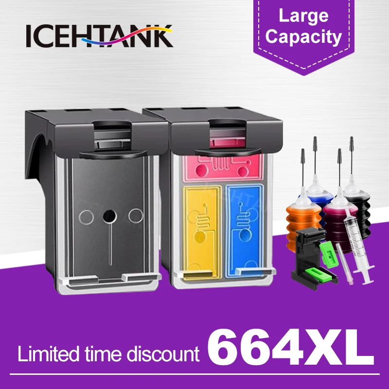 مجموعة خرطوشة الحبر الملء ل HP 664 ، Deskjet 1115 ، 2135 ، 3635 ، 2138 ، 3636 ، 3638 ، 4535 ، 4536 ، 4538 ، 4675 ،