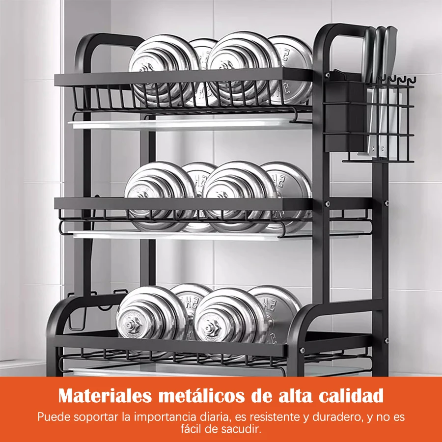 رف أطباق للمنضدة ، مصفاة مطبخ متعددة الوظائف مع أدوات ، حامل سكين ، أدوات مائدة ولوح تقطيع ، عيد الميلاد ، 3 طبقات