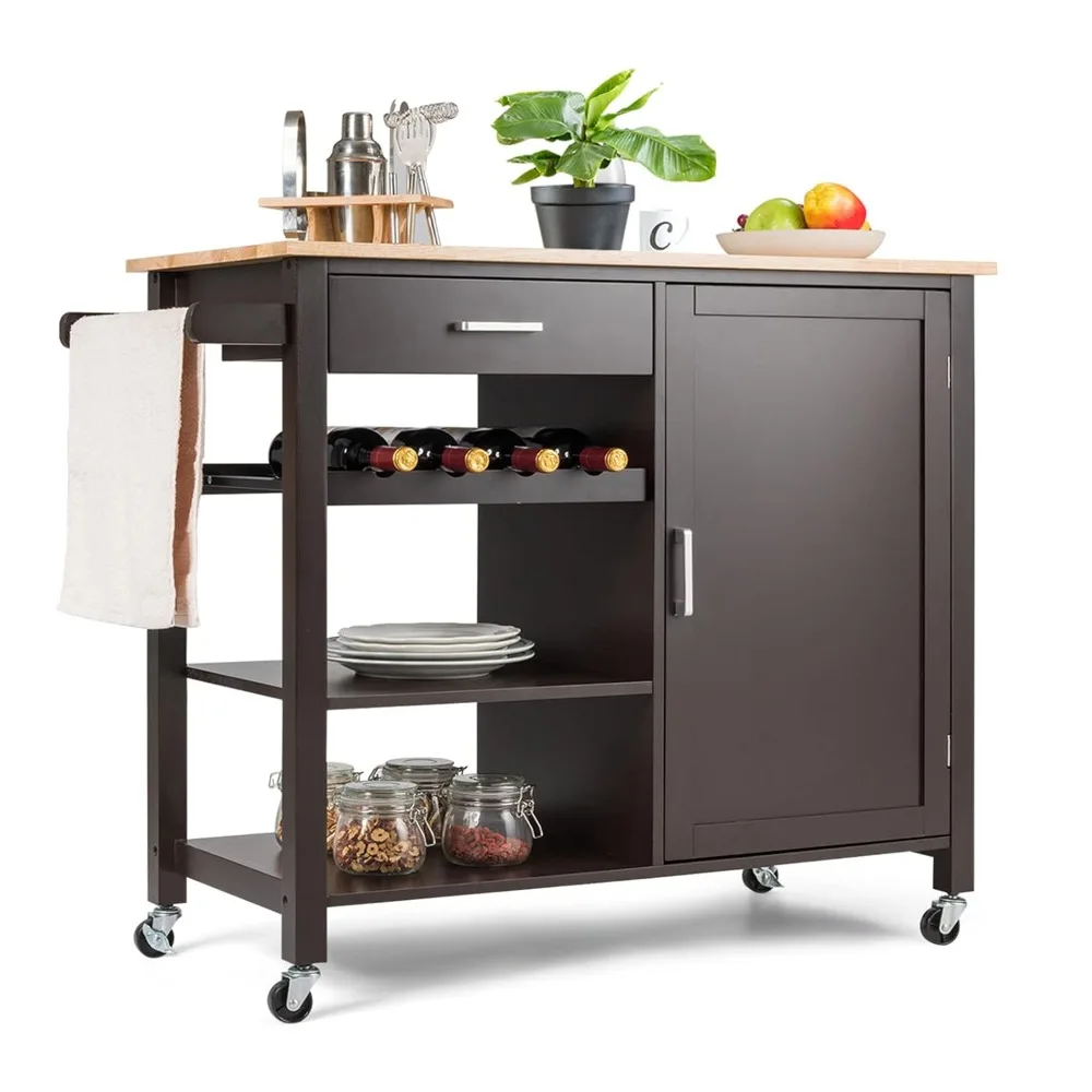 

Mobile Kitchen Island with Storage Drawers and Cabinets, and A Four-tiered Serving Cart with Locking Casters, Customizable