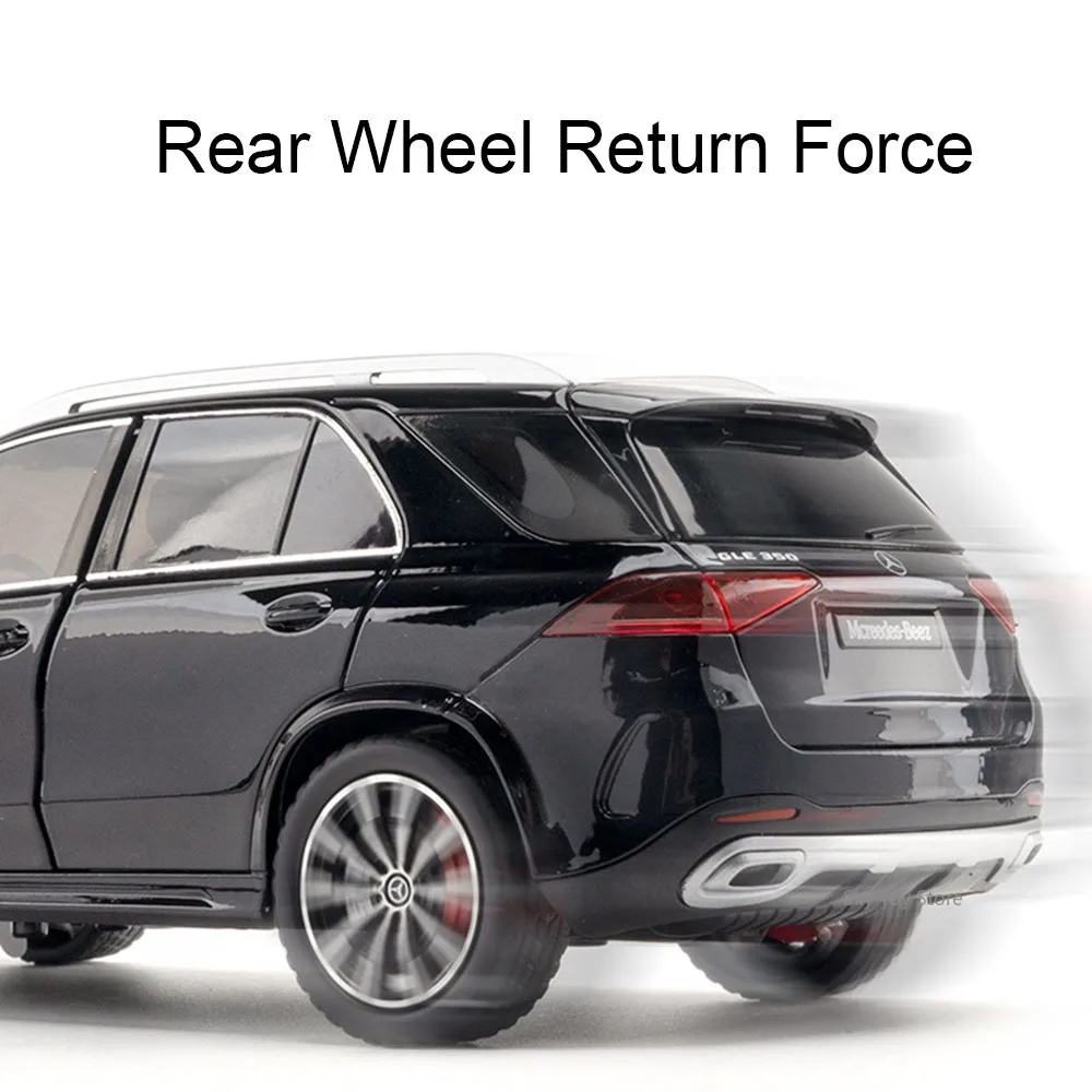 1:24 SLE350 GLS63 Modello in miniatura Pressofuso in lega Auto Giocattoli Porte aperte Suono Luce Tirare indietro Ruota anteriore Sterzo Veicolo Ragazzo Regalo