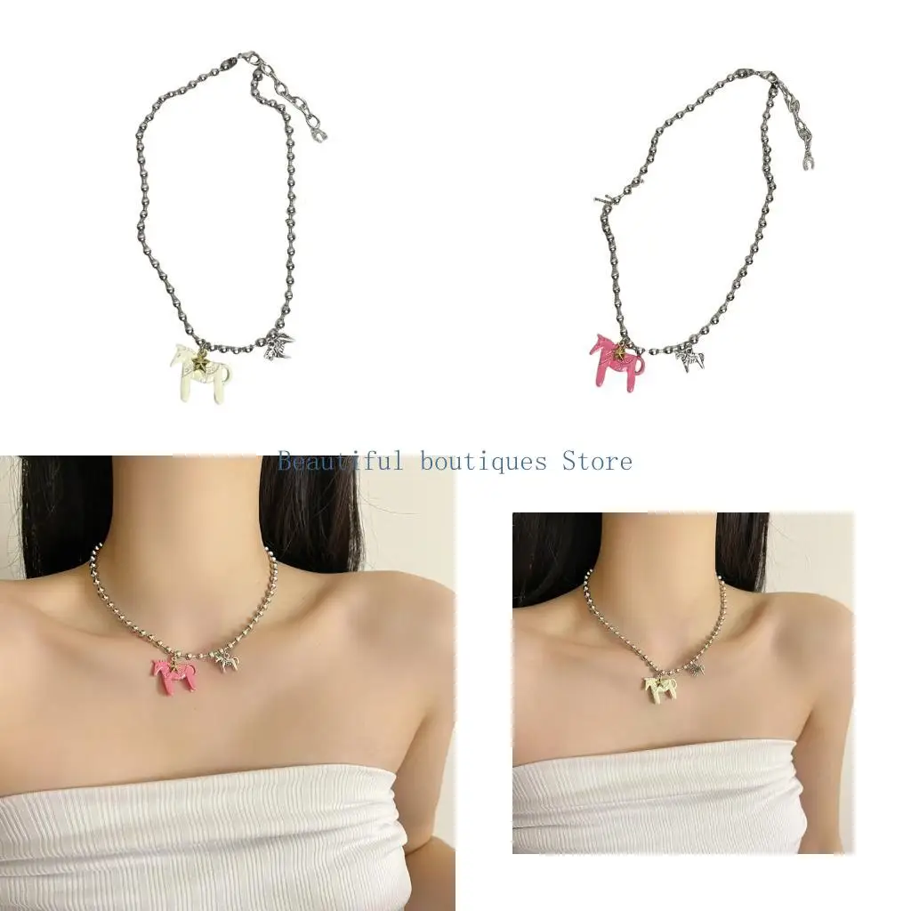 U4LF Artistic Drip Glaze Pendant Necklace Trendy Collarbone Chain Perfect Sweet Accessory