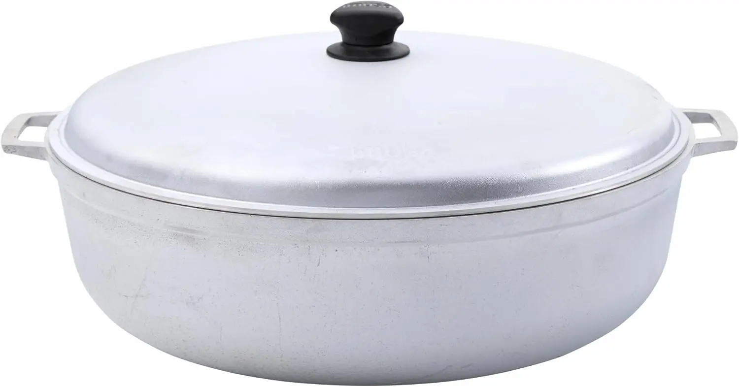 

18 Quart Cast Aluminum Caldero for Cooking & Serving, Traditional Design, Silver
