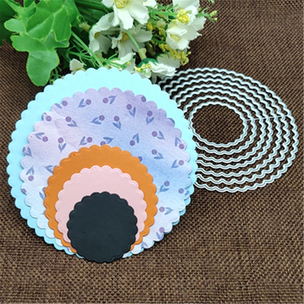 7pcs Circle lace Metal cutting dies mold Round hole label tag Scrapbook paper craft knife mould blade punch stencils dies