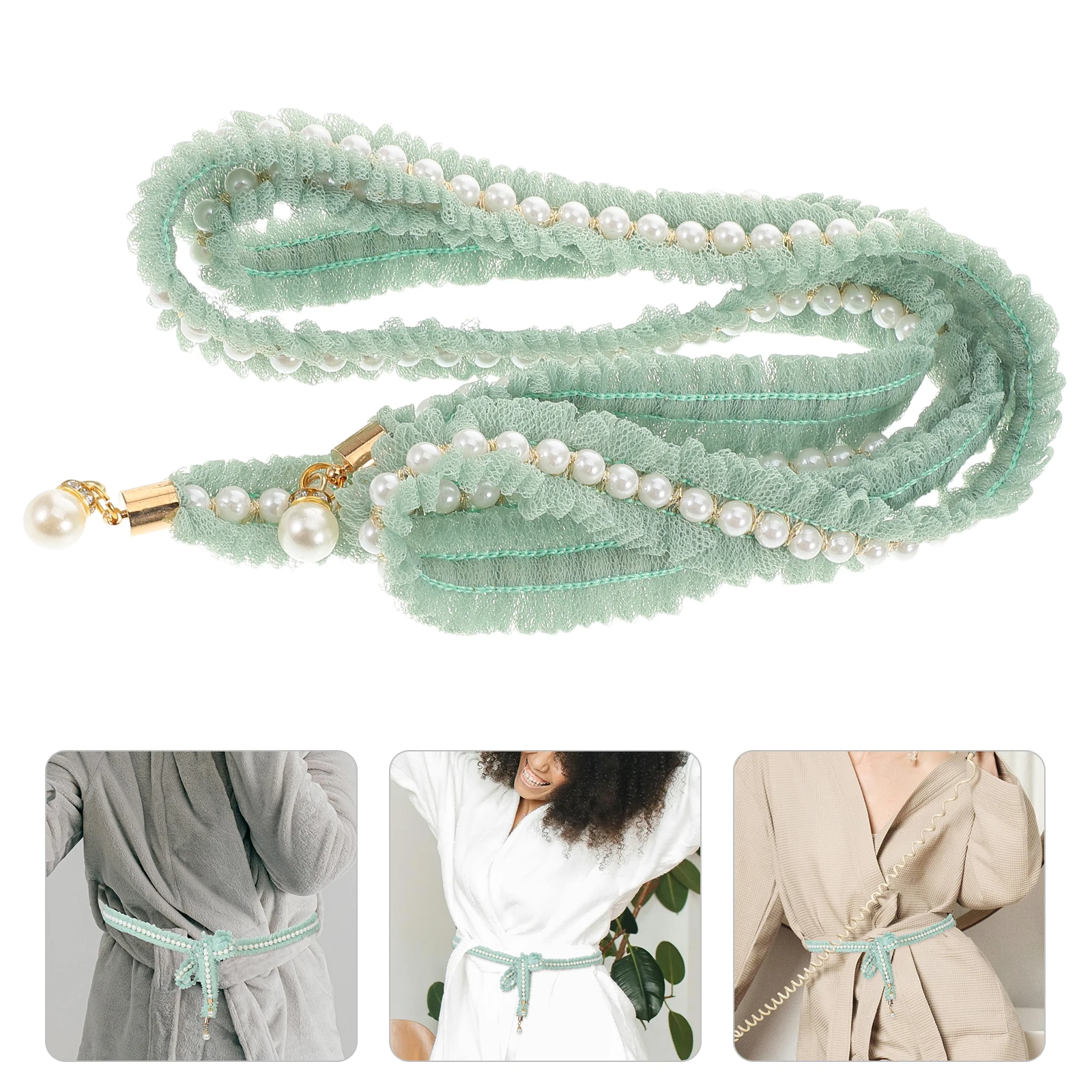 

6. Decorative Belt Bride Waist Ornaments Faux Pearl Tie for Dresses Boho Sash Kimono Decors Cinch Boho-style Waistband Bridal