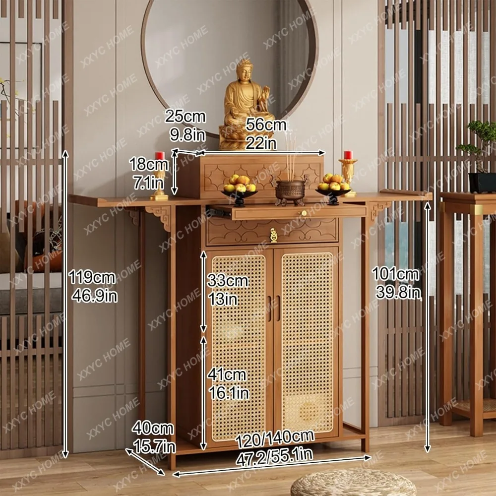 Mandir CabinetHRetro Chinese Style Altar Table With Drawers, Altar Cabinet, Meditation Table With Pull-Out Storage Board, Puja T