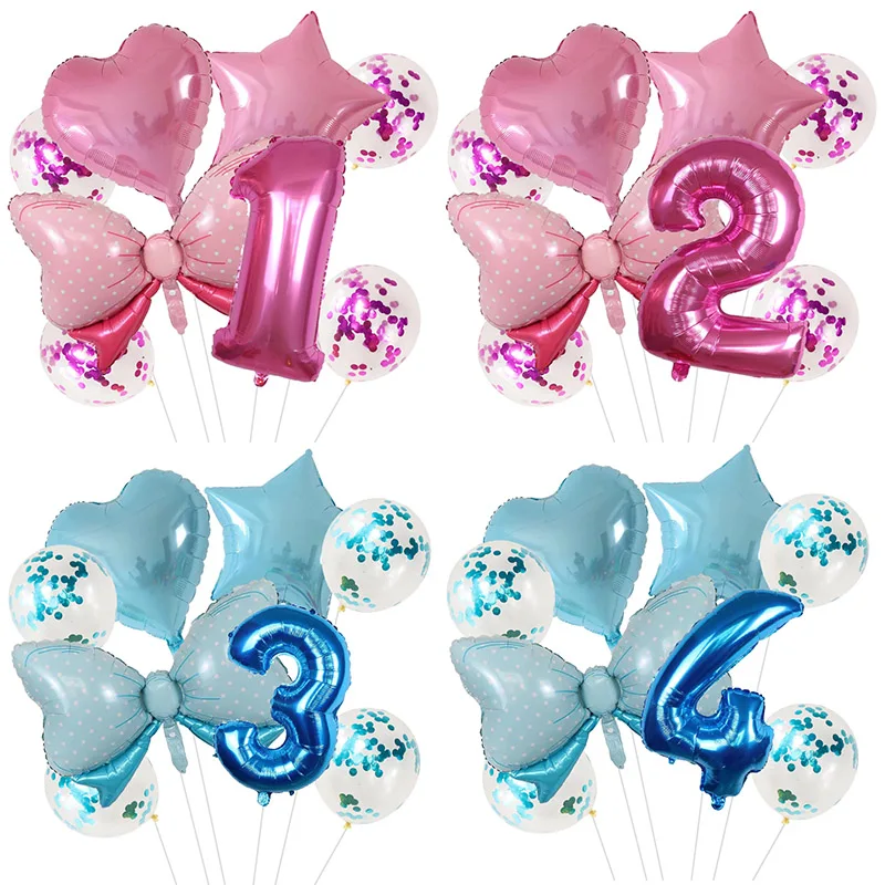 Bow Baby Girl Pink Balloon Set PInk Blue Number Balloon Stroller Helium Ball 1st Birthday Party Decorations Baby Shower