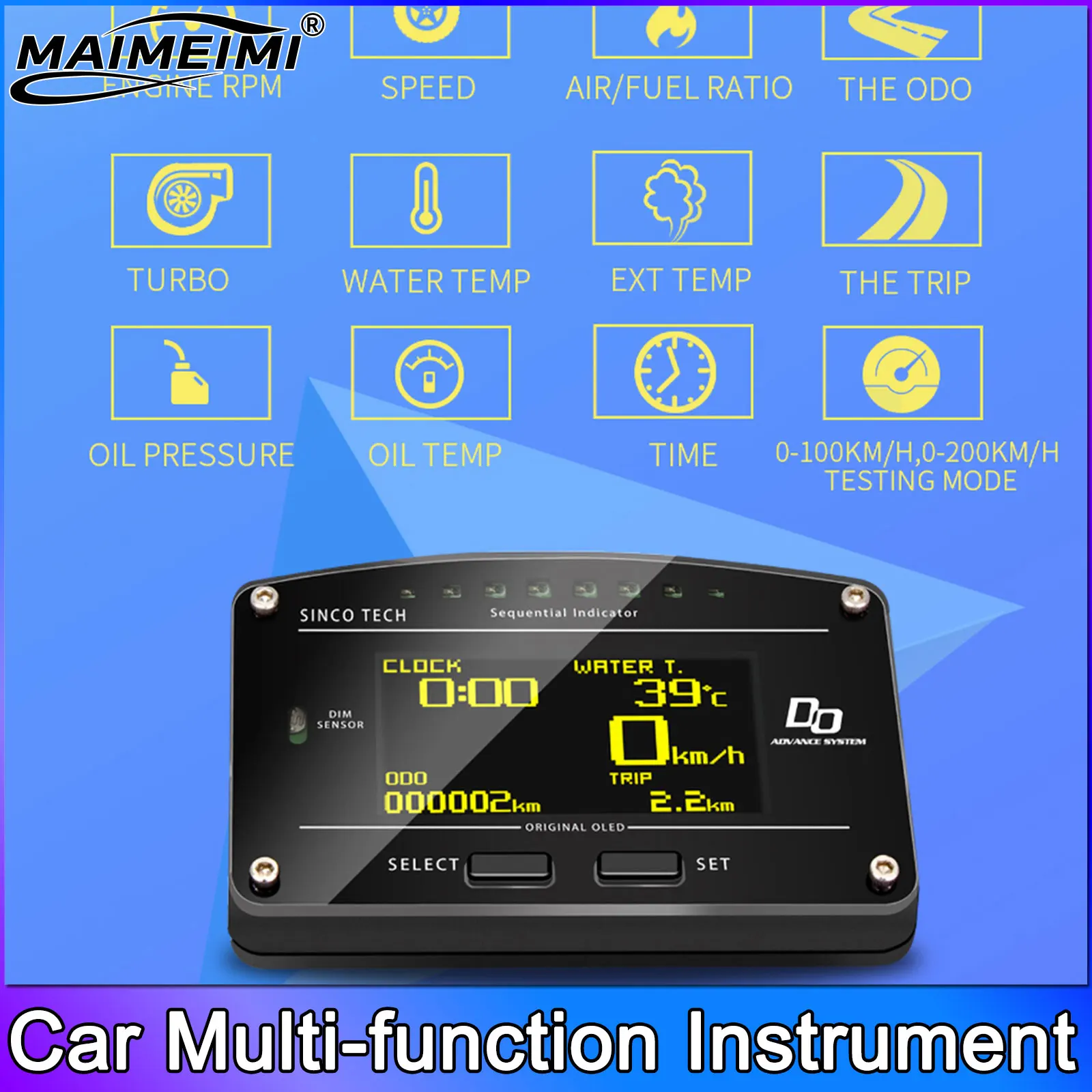 

907SEN Multi-Function Car Dashboard + Sensor Water Temperature Gauge Oil Press BOOST Speed Tachometer Panels