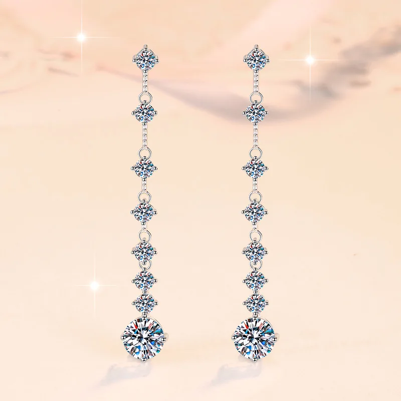 Luxury 100% Real 18k Gold platinum pt950 Women's Long Fringe Earrings with Body Moissanite Earrings