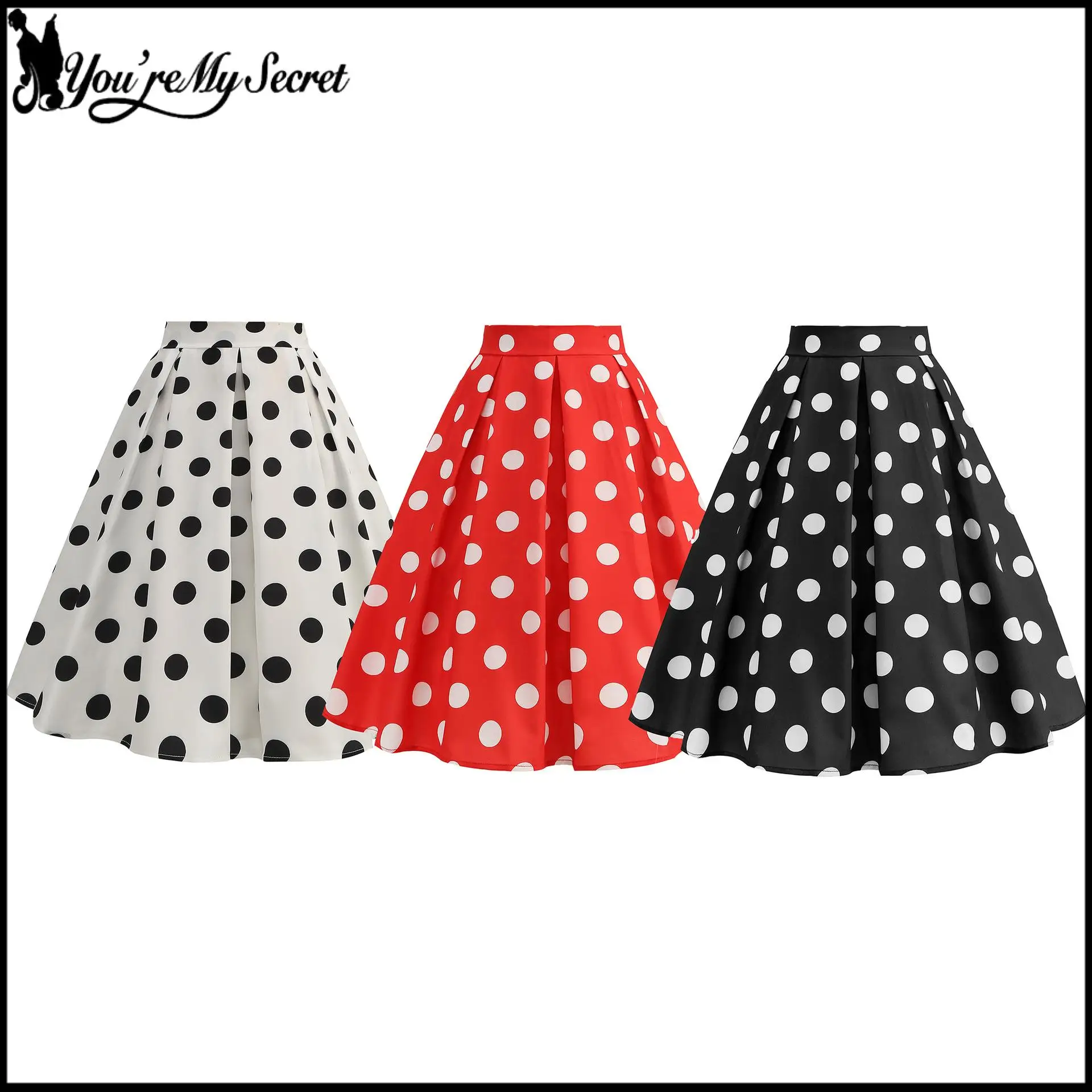 [You're My Secret] 50s 60s Party Skirt Women Rockabilly Polka Dot Skirt Vintage Pin up Dress up Summer Clothes Female Clothing