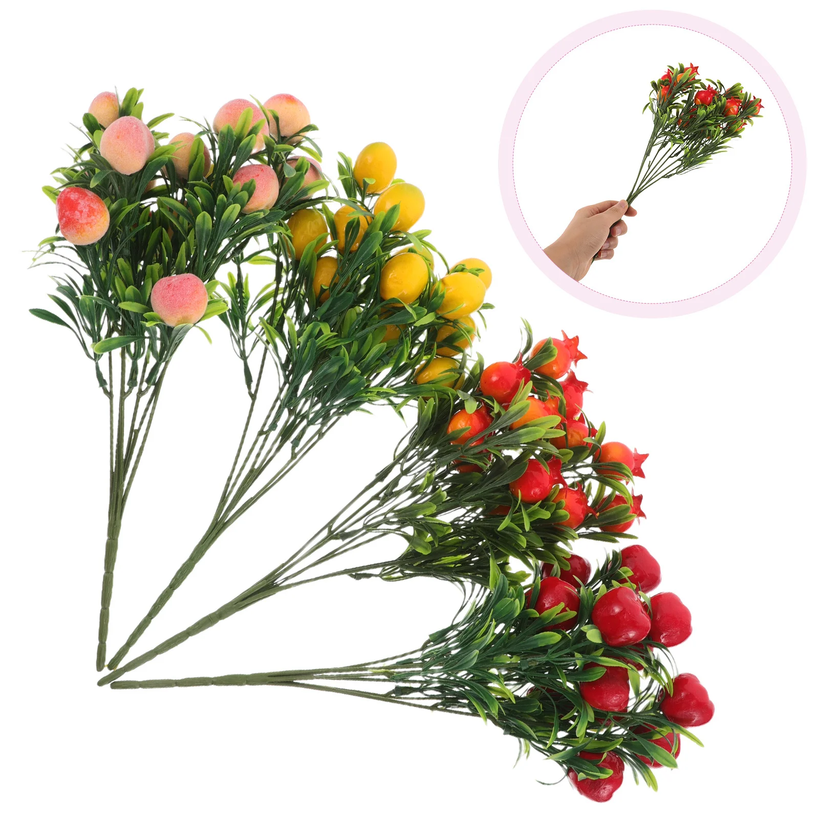 

4Pcs Artificial Fruit Tree Realistic Pomegranate Lemon Peach Apple Home Decor Photography Props Faux Fruit Decorations