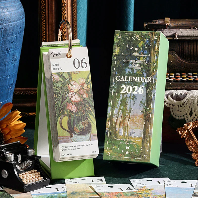 

Настольный календарь на 2026 год, винтажная картина маслом, вдохновляющие цитаты, односторонняя страница, ежедневник