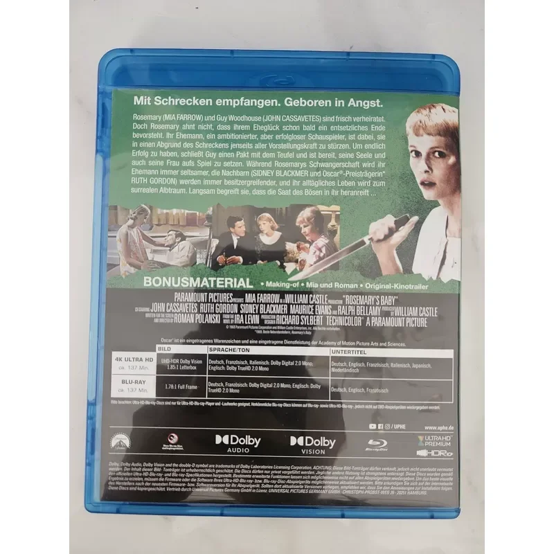 Rosemarys Baby Classic Horror Film Genuine German Blu-ray Disc