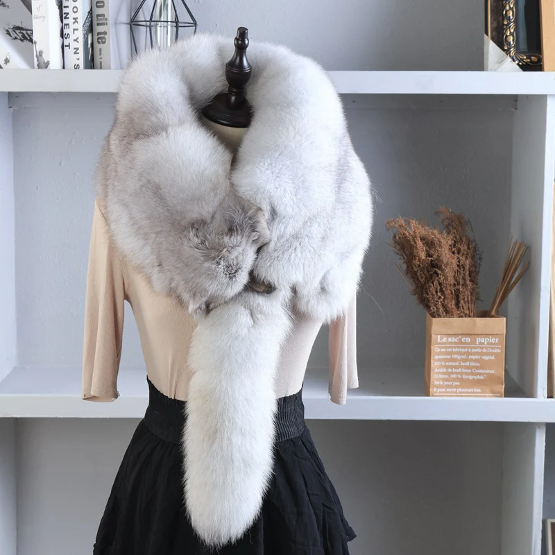 Écharpe en fourrure de renard véritable unisexe, châle en fourrure naturelle chaude, écharpe de sauna douce, super grand, gris argenté, accessoires