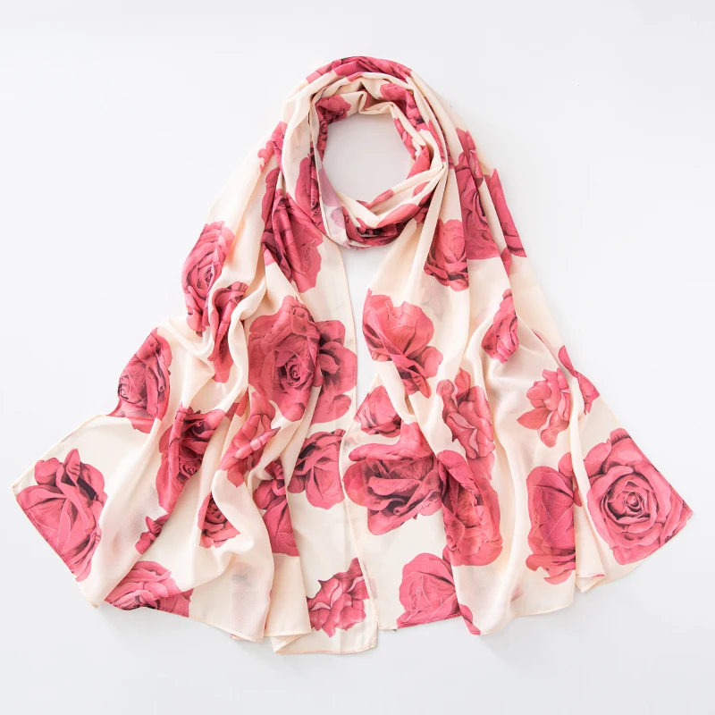 Fashion Rose Print Chiffon Hijab Scarf Shawl Women Islamic Muslim Scarves Wraps Lady Echarpe Breathable Foulard Hijabs