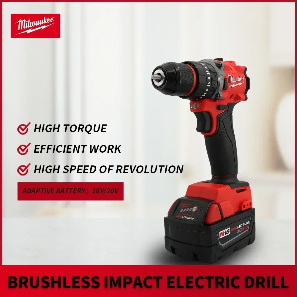 Milwaukee Cordless Electric Impact  Drill 150N.m Rechargeable 18V Lithium Battery LED Lighting Brushless Motor Strong Power Tool