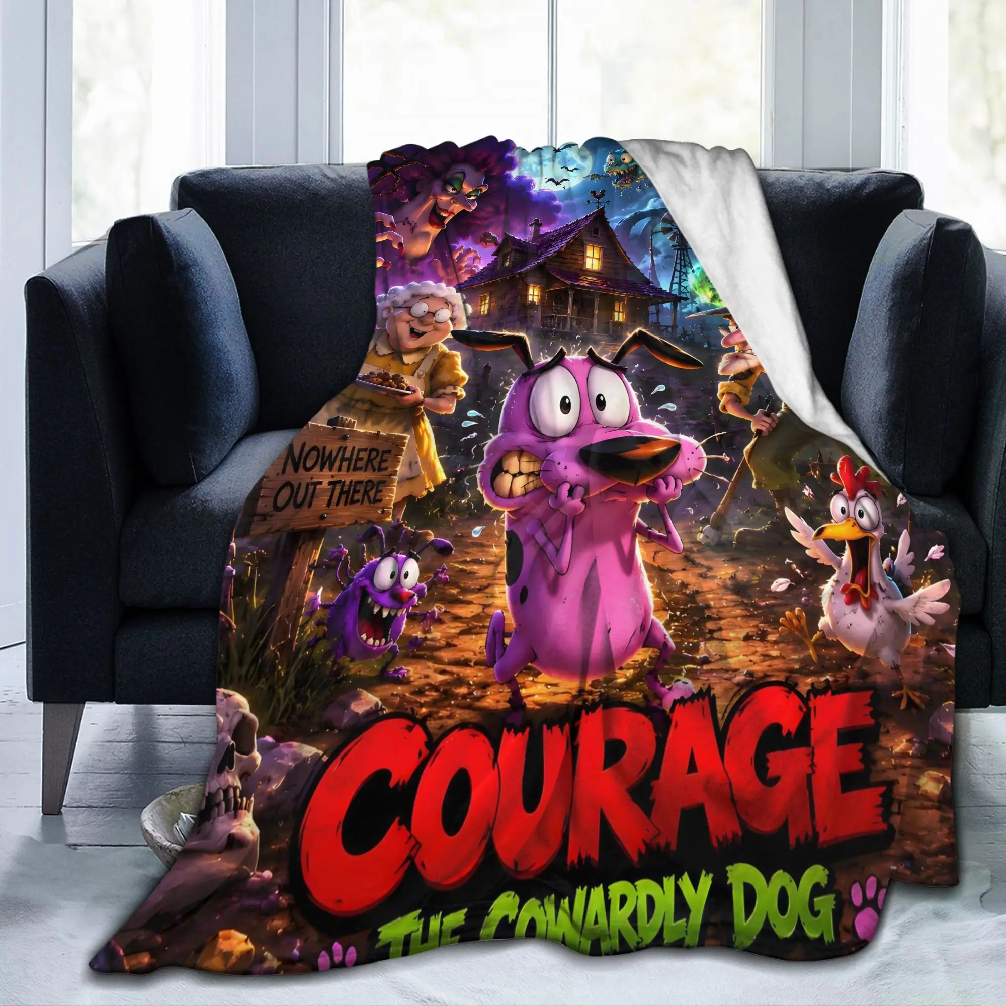 Custom 3D Printed Courage Movie Blankets Breathable Soft Flannel Winter Adventure Throw Blanket for Couch Outdoor Bed