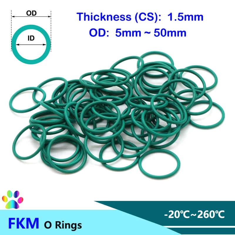 

10/50pcs FKM O Ring Sealing Gasket CS 1.5mm OD 5~50mm Oil Resistant High Temperature Resistant Fluorine Rubber Seal Gaskets