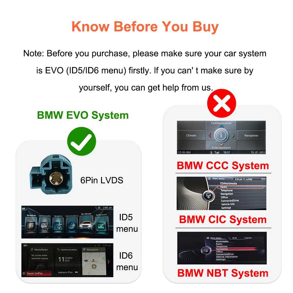 BONROAD Decoder Box For BMW 1-7 Series F15 F20 F30 F48 G01 G30 I3/i8 MiNi EVO System Wireless CarPlay Android Auto Support AirPlay Android Auto Mirror Link Navigation