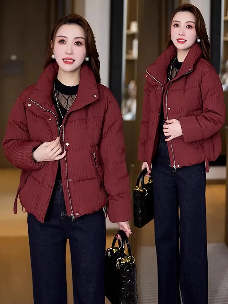 

Короткая женская утепленная куртка-пуховик в стиле «хлебный пух» с воротником-стойкой, теплая хлопковая куртка, зимняя модная верхняя одежда, повседневный свободный крой